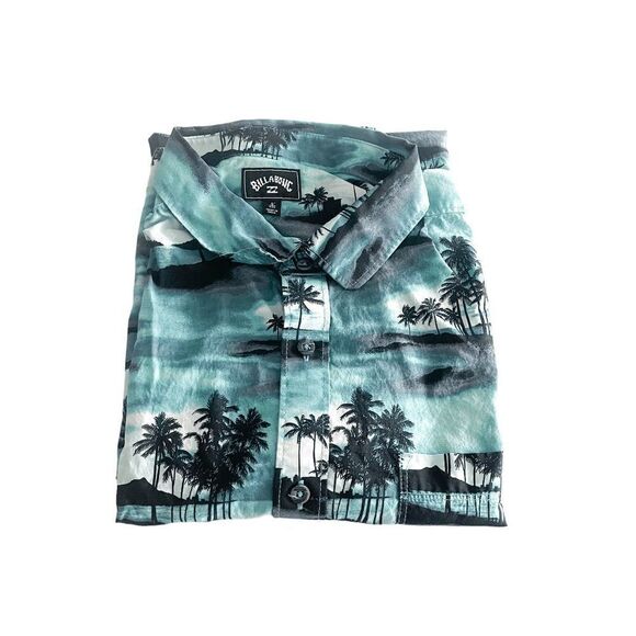 Billabong Mens Summer Shirt Button Down Short Sleeve Palm Print Green Large - Picture 7 of 7